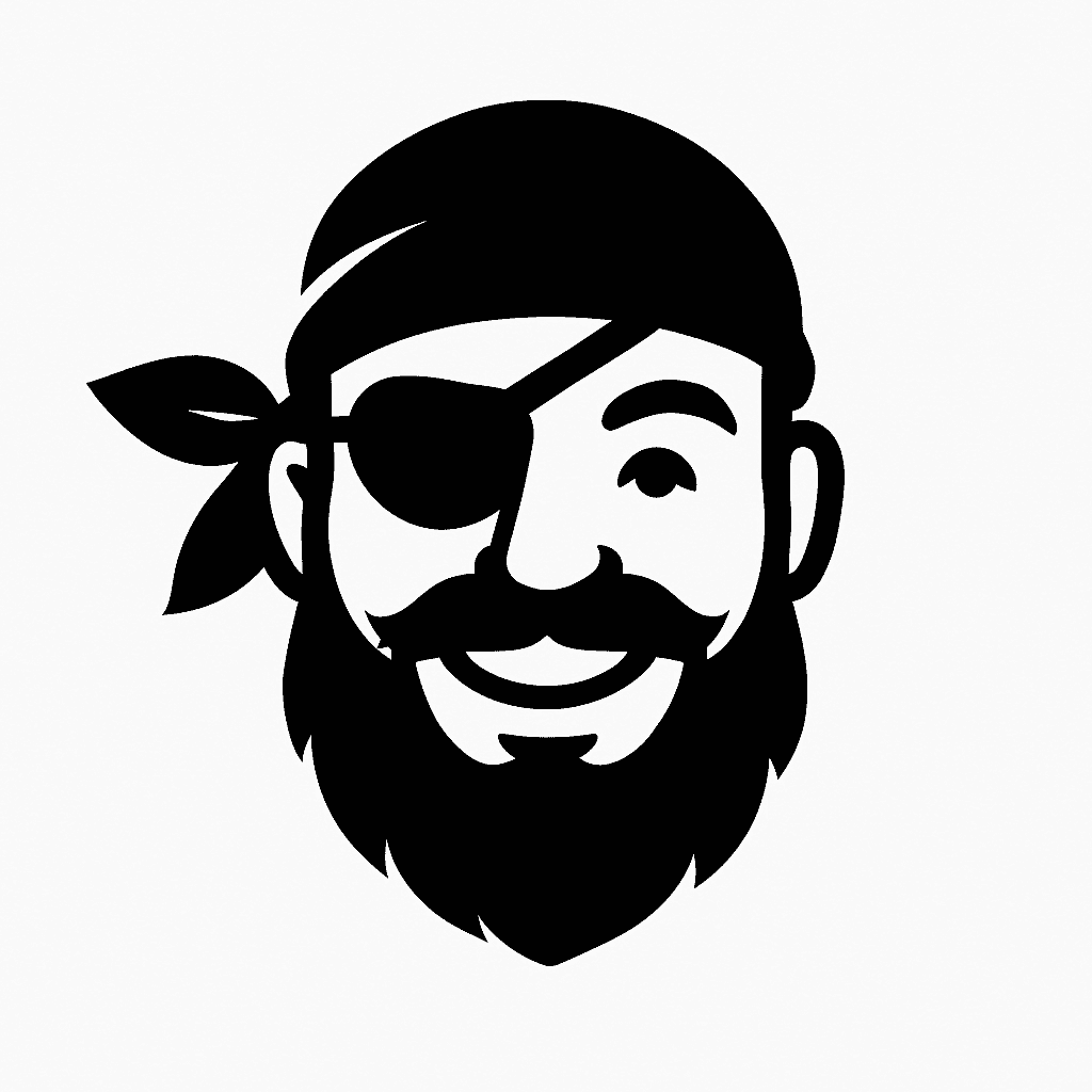 Mietpirat-Logo: ein Pirat mit Augenklappe und Bart